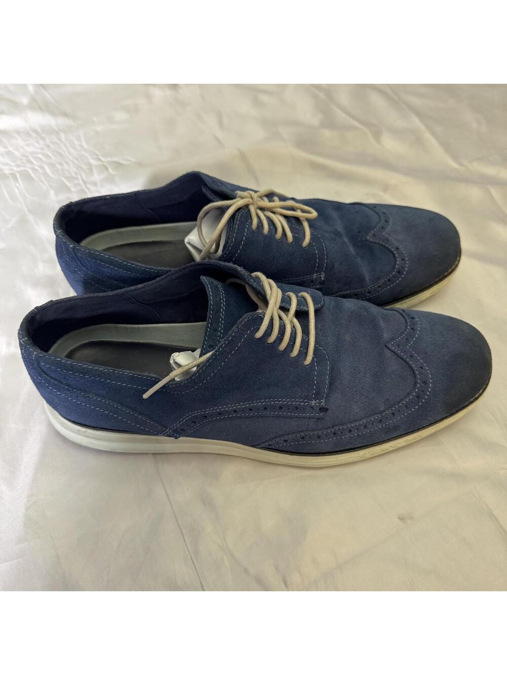 Men's Blue Suede Wingtip Dress Shoes Cole Haan Grand OS 11 Mens - Picture 2 of 8